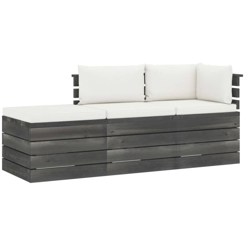 

vidaXL Muebles de jardín de palets 3 piezas cojines madera maciza pino - Crema