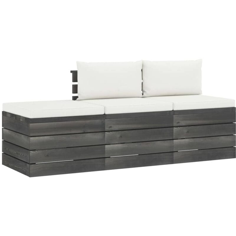 

vidaXL Muebles de jardín de palets 3 piezas cojines madera maciza pino - Crema