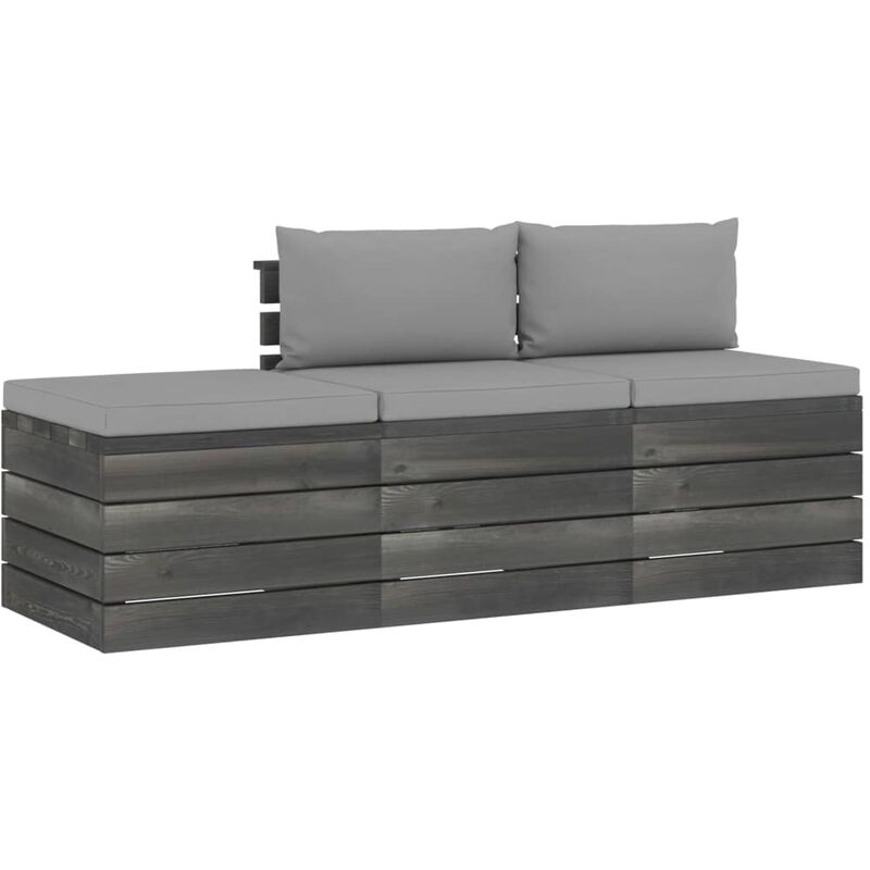 

vidaXL Muebles de jardín de palets 3 piezas cojines madera maciza pino - Gris