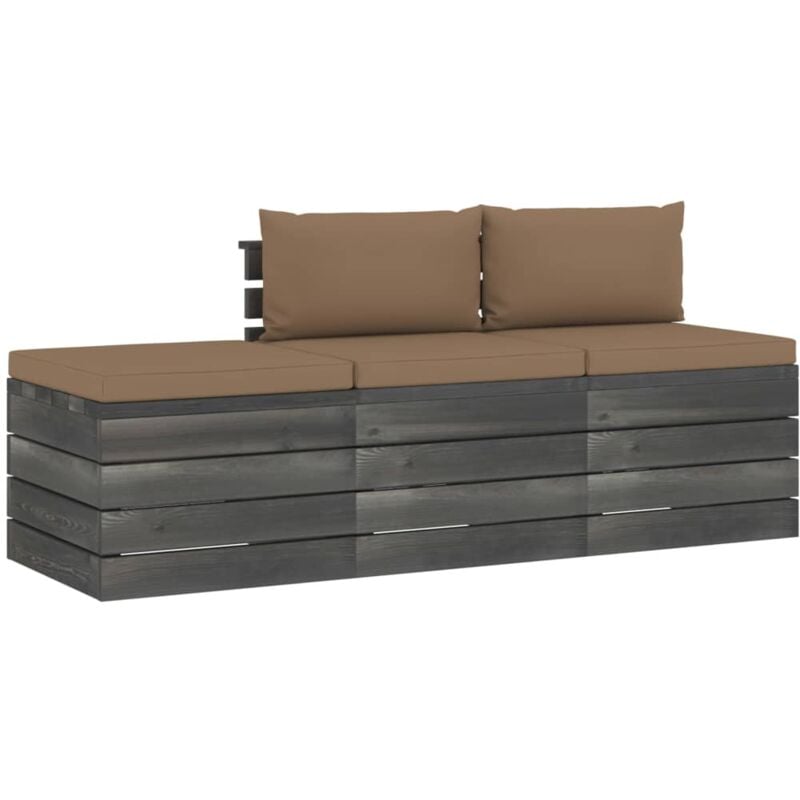 

vidaXL Muebles de jardín de palets 3 piezas cojines madera maciza pino - Gris Topo