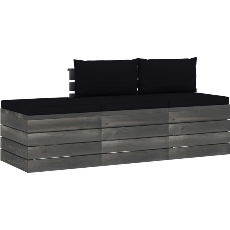 

vidaXL Muebles de jardín de palets 3 piezas cojines madera maciza pino - Negro