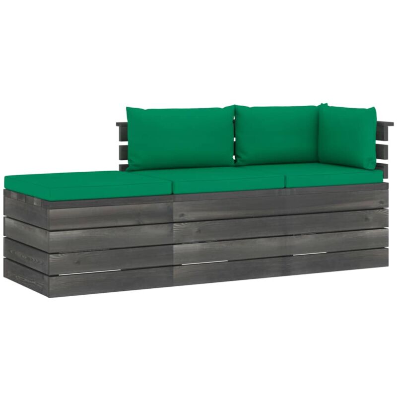 

vidaXL Muebles de jardín de palets 3 piezas cojines madera maciza pino - Verde