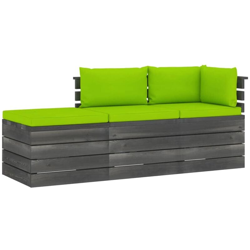 

vidaXL Muebles de jardín de palets 3 piezas cojines madera maciza pino - Verde