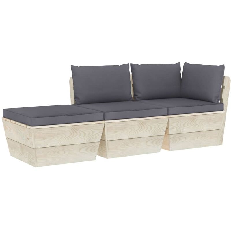

vidaXL Muebles de jardín de palets 3 pzas y cojines madera de abeto - Antracita