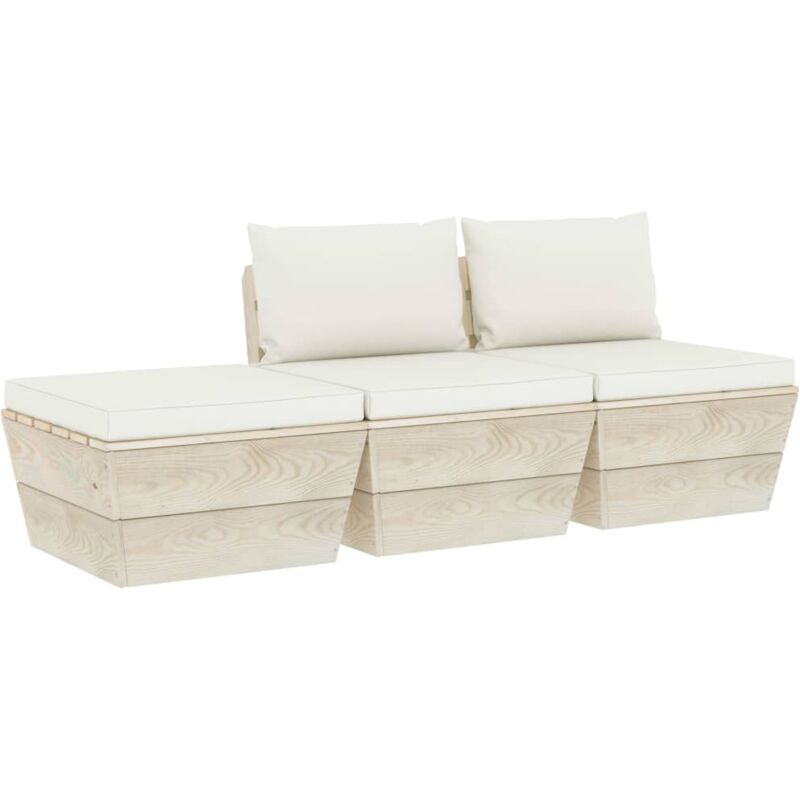 

vidaXL Muebles de jardín de palets 3 pzas y cojines madera de abeto - Crema