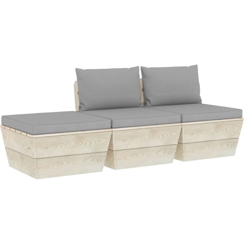

vidaXL Muebles de jardín de palets 3 pzas y cojines madera de abeto - Gris