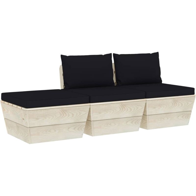 

vidaXL Muebles de jardín de palets 3 pzas y cojines madera de abeto - Negro