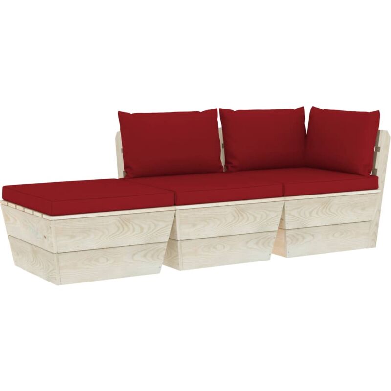 

vidaXL Muebles de jardín de palets 3 pzas y cojines madera de abeto - Rojo