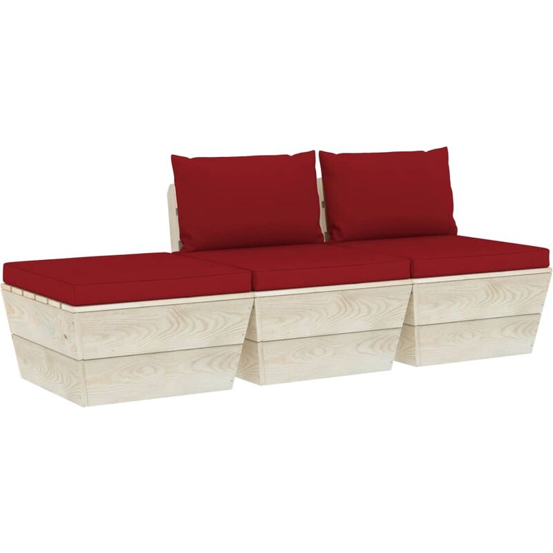 

vidaXL Muebles de jardín de palets 3 pzas y cojines madera de abeto - Rojo