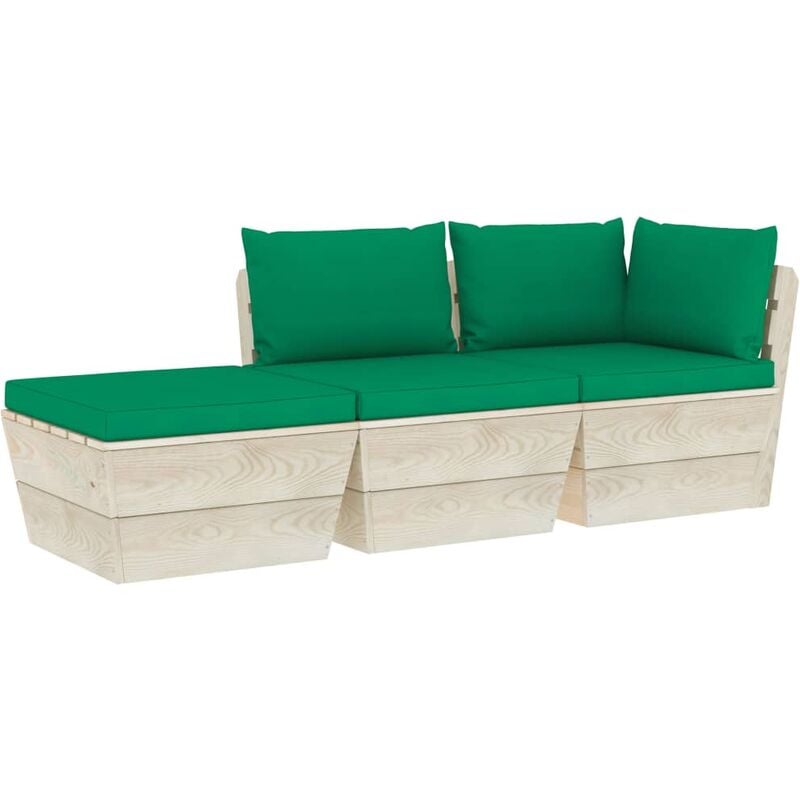 

vidaXL Muebles de jardín de palets 3 pzas y cojines madera de abeto - Verde