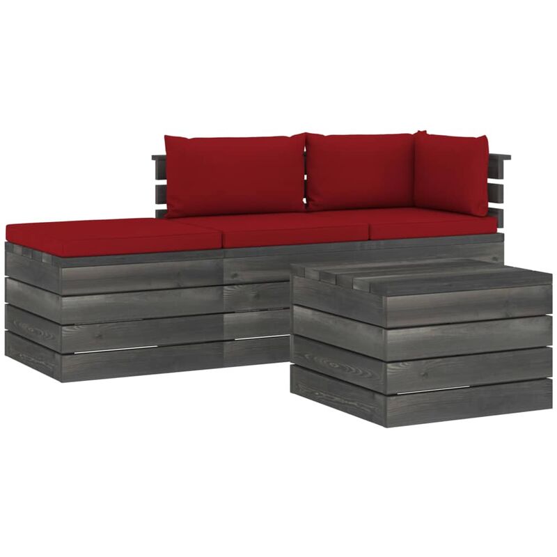 

vidaXL Muebles de jardín de palets 4 piezas cojines madera maciza pino - Rojo