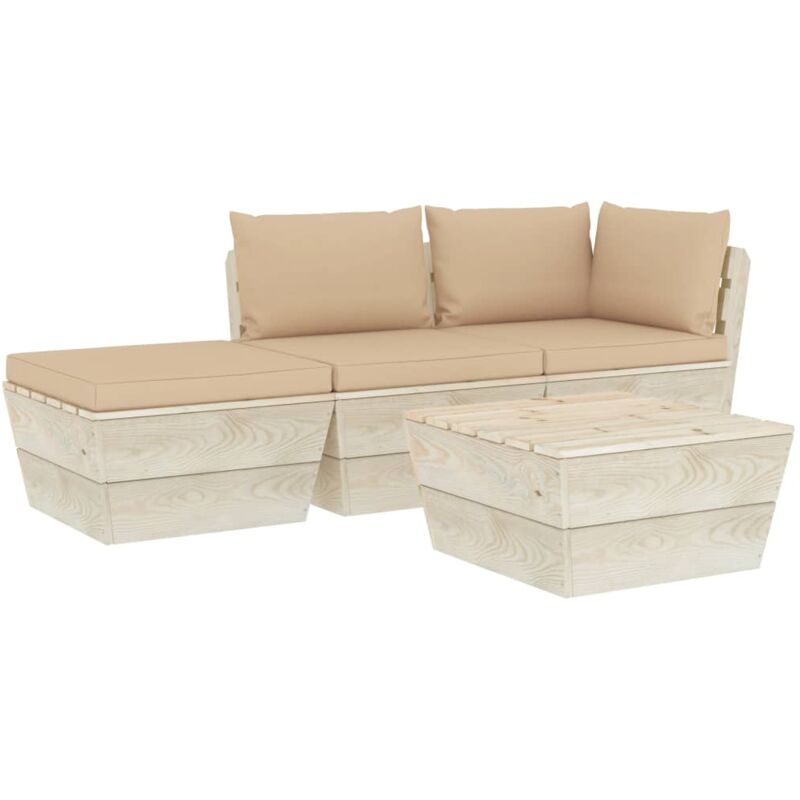 

Muebles de jardín de palets 4 pzas y cojines madera de abeto - Beige - Vidaxl