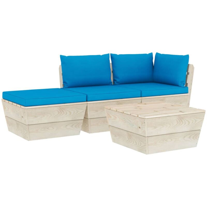 

vidaXL Muebles de jardín de palets 4 pzas y cojines madera de abeto - Azul