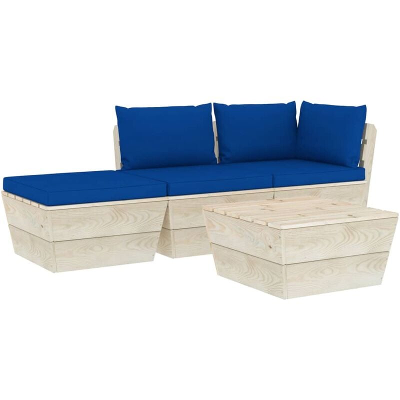 

vidaXL Muebles de jardín de palets 4 pzas y cojines madera de abeto - Azul