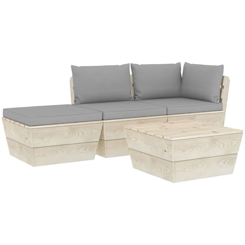 

vidaXL Muebles de jardín de palets 4 pzas y cojines madera de abeto - Gris