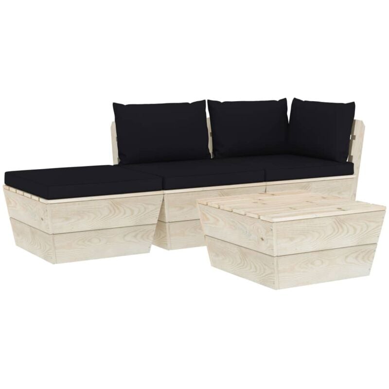 

vidaXL Muebles de jardín de palets 4 pzas y cojines madera de abeto - Negro