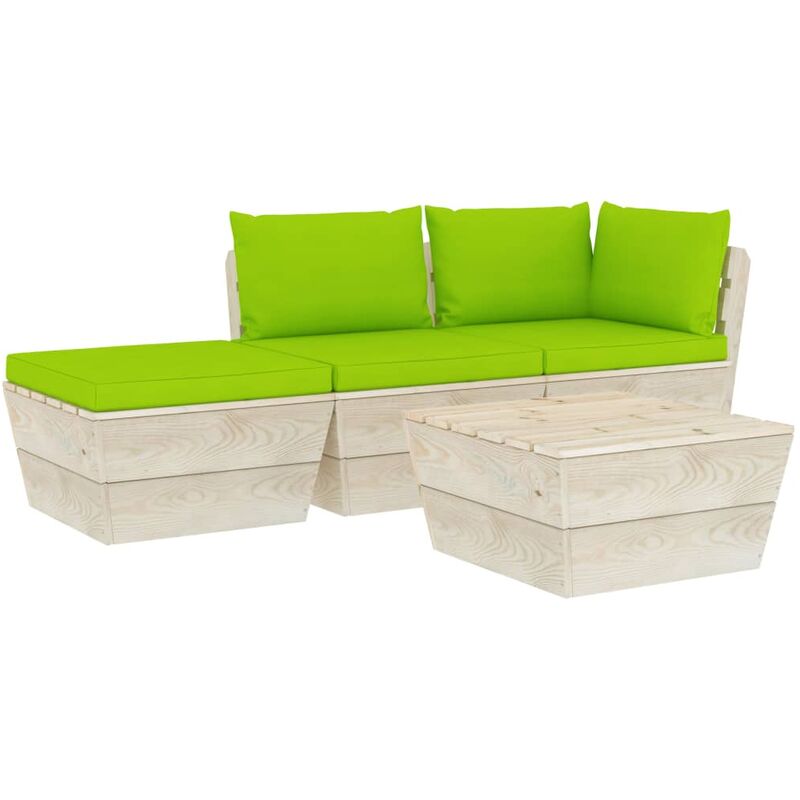 

vidaXL Muebles de jardín de palets 4 pzas y cojines madera de abeto - Verde