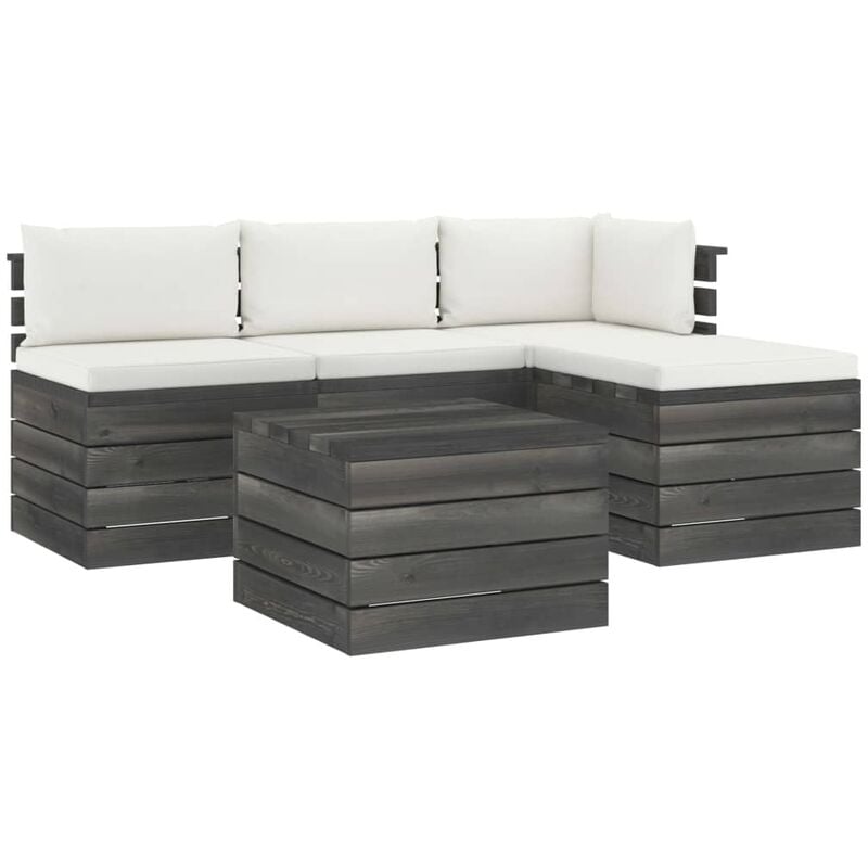 

vidaXL Muebles de jardín de palets 5 piezas cojines madera maciza pino - Crema