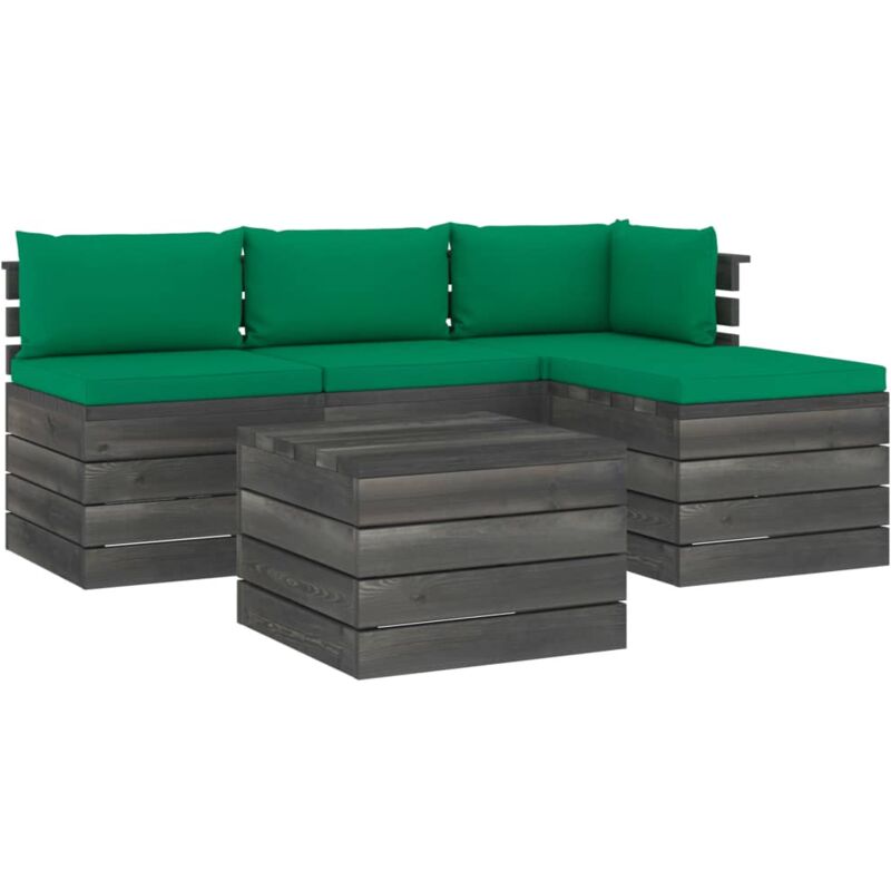 

vidaXL Muebles de jardín de palets 5 piezas cojines madera maciza pino - Verde