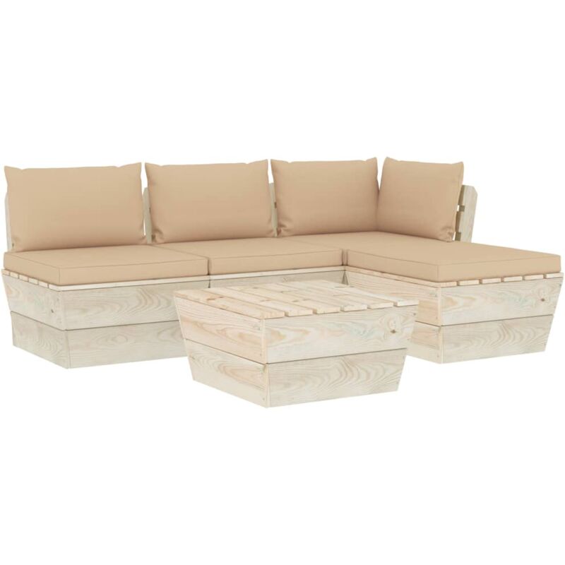 

vidaXL Muebles de jardín de palets 5 piezas y cojines madera de abeto - Beige