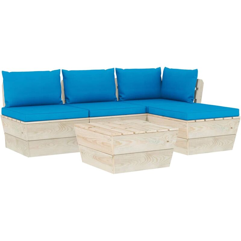 

vidaXL Muebles de jardín de palets 5 piezas y cojines madera de abeto - Azul