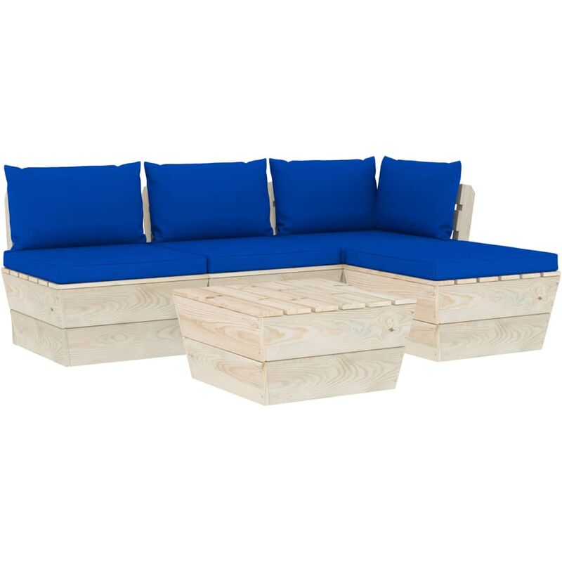 

vidaXL Muebles de jardín de palets 5 piezas y cojines madera de abeto - Azul