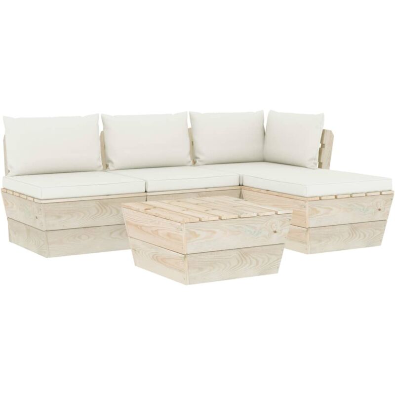 

vidaXL Muebles de jardín de palets 5 piezas y cojines madera de abeto - Crema