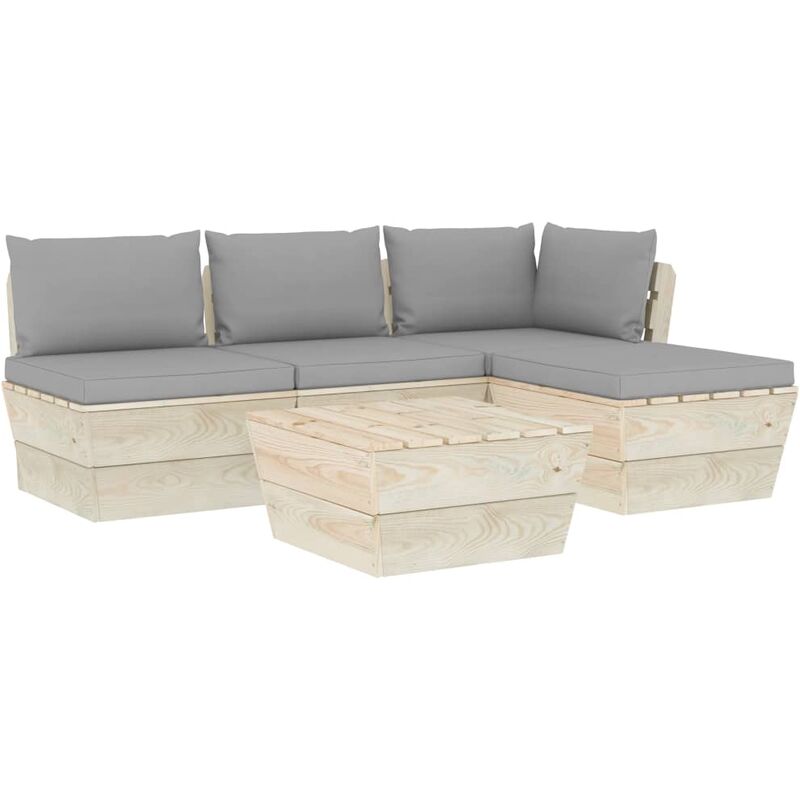 

vidaXL Muebles de jardín de palets 5 piezas y cojines madera de abeto - Gris