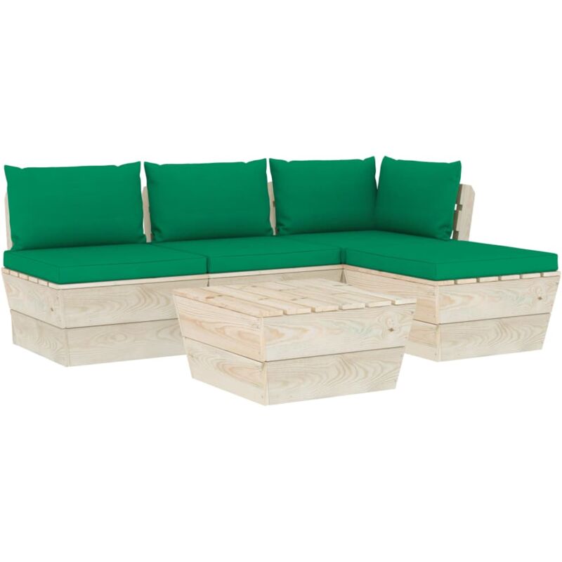 

vidaXL Muebles de jardín de palets 5 piezas y cojines madera de abeto - Verde