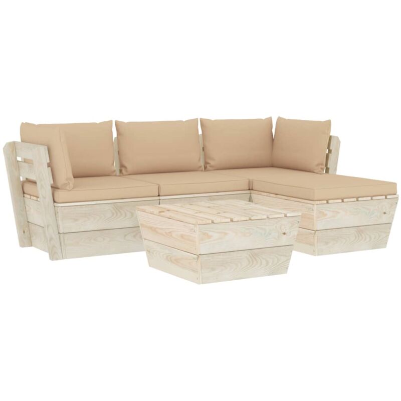 

Muebles de jardín de palets 5 pzas y cojines madera de abeto - Beige - Vidaxl