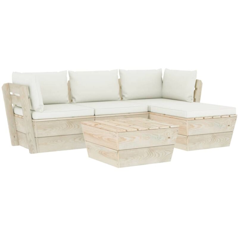 

vidaXL Muebles de jardín de palets 5 pzas y cojines madera de abeto - Crema