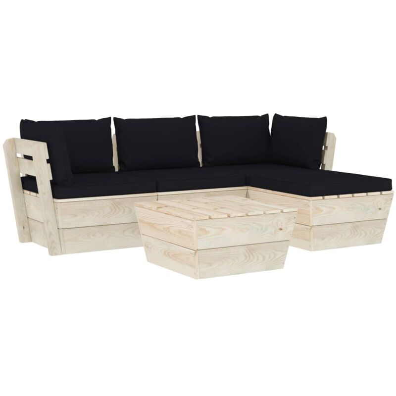

vidaXL Muebles de jardín de palets 5 pzas y cojines madera de abeto - Negro