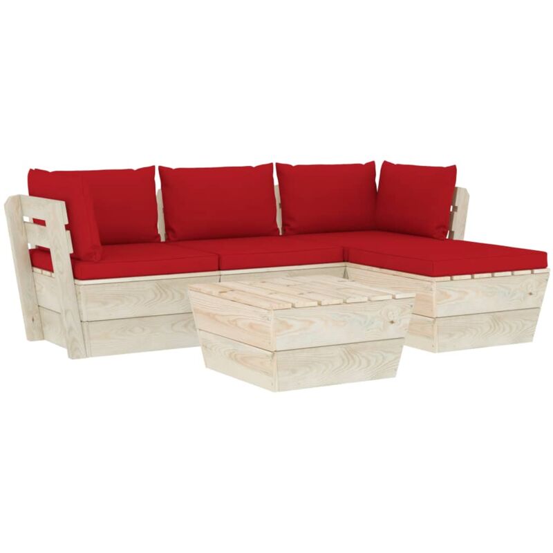 

vidaXL Muebles de jardín de palets 5 pzas y cojines madera de abeto - Rojo