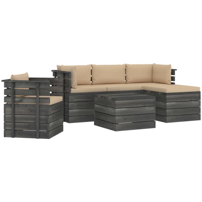 

Muebles de jardín de palets 6 piezas cojines madera maciza pino - Beige - Vidaxl