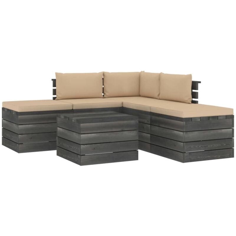 

Muebles de jardín de palets 6 piezas cojines madera maciza pino - Beige - Vidaxl