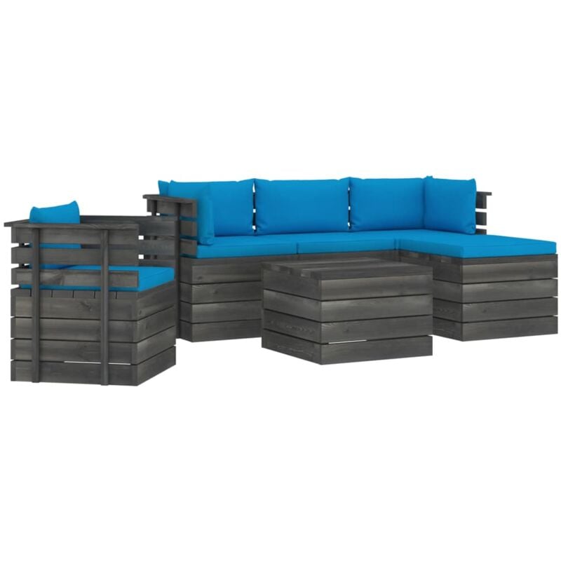 

vidaXL Muebles de jardín de palets 6 piezas cojines madera maciza pino - Azul