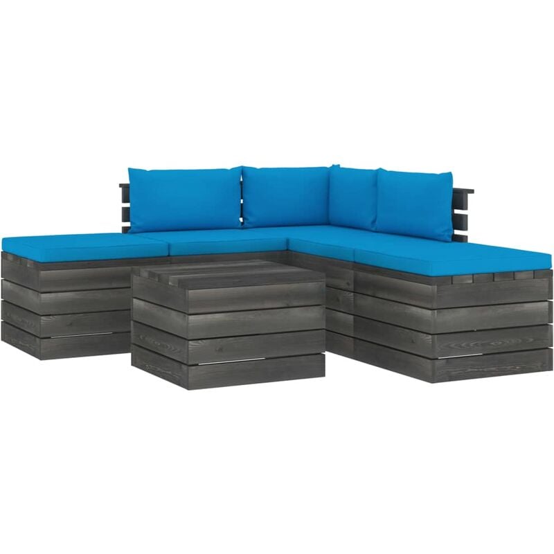 

vidaXL Muebles de jardín de palets 6 piezas cojines madera maciza pino - Azul