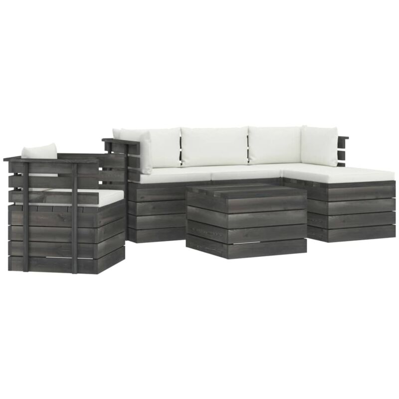 

vidaXL Muebles de jardín de palets 6 piezas cojines madera maciza pino - Crema
