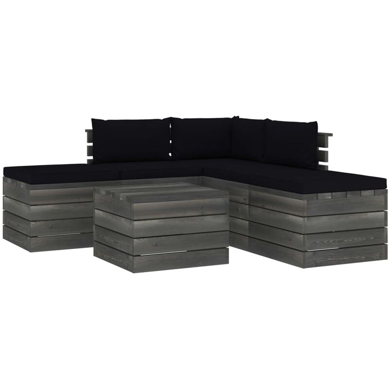 

vidaXL Muebles de jardín de palets 6 piezas cojines madera maciza pino - Negro