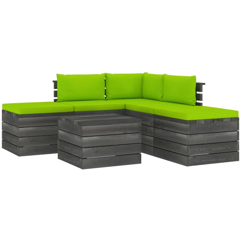 

vidaXL Muebles de jardín de palets 6 piezas cojines madera maciza pino - Verde