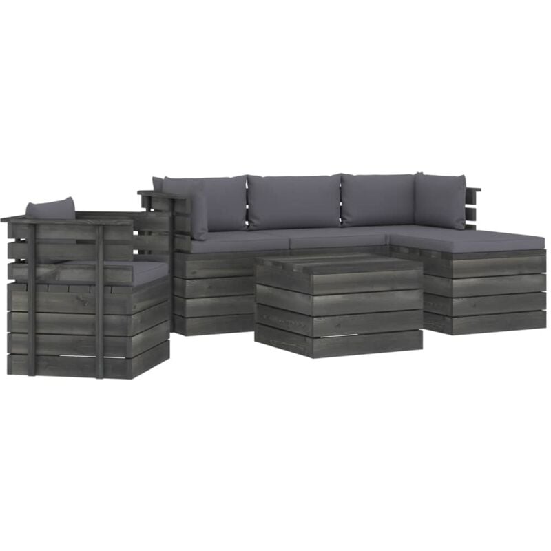 

vidaXL Muebles de jardín de palets 6 piezas cojines madera pino maciza - Antracita