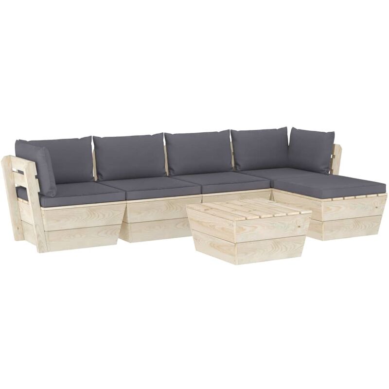 

vidaXL Muebles de jardín de palets 6 piezas y cojines madera de abeto - Antracita