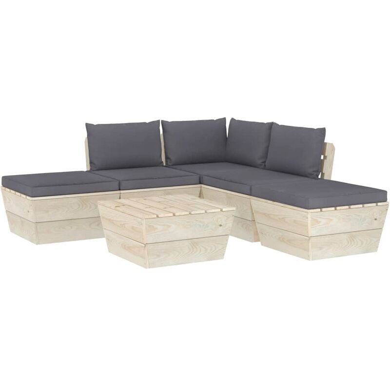 

vidaXL Muebles de jardín de palets 6 piezas y cojines madera de abeto - Antracita