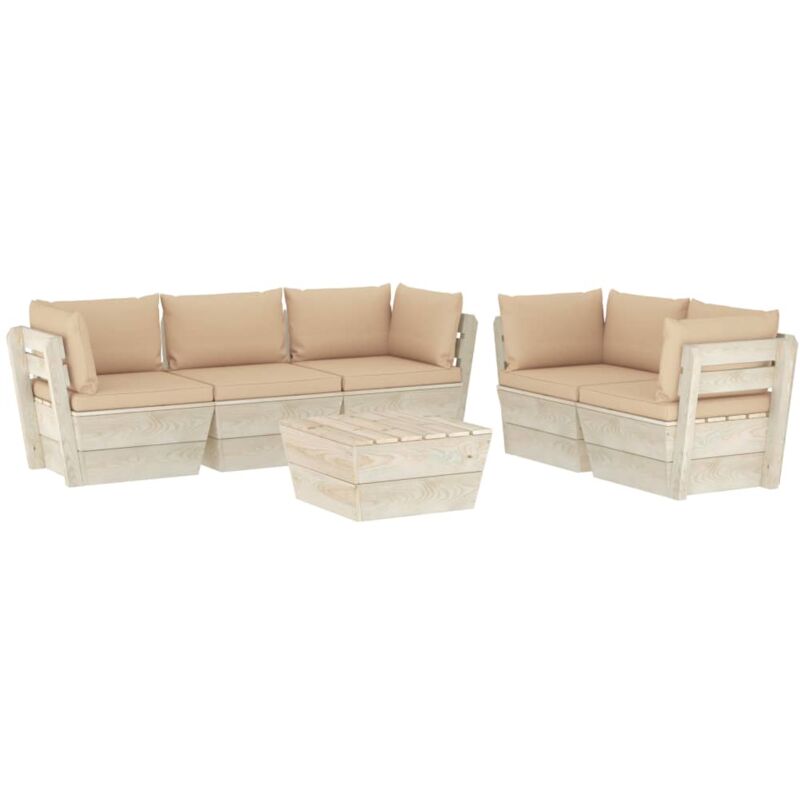 

vidaXL Muebles de jardín de palets 6 piezas y cojines madera de abeto - Beige
