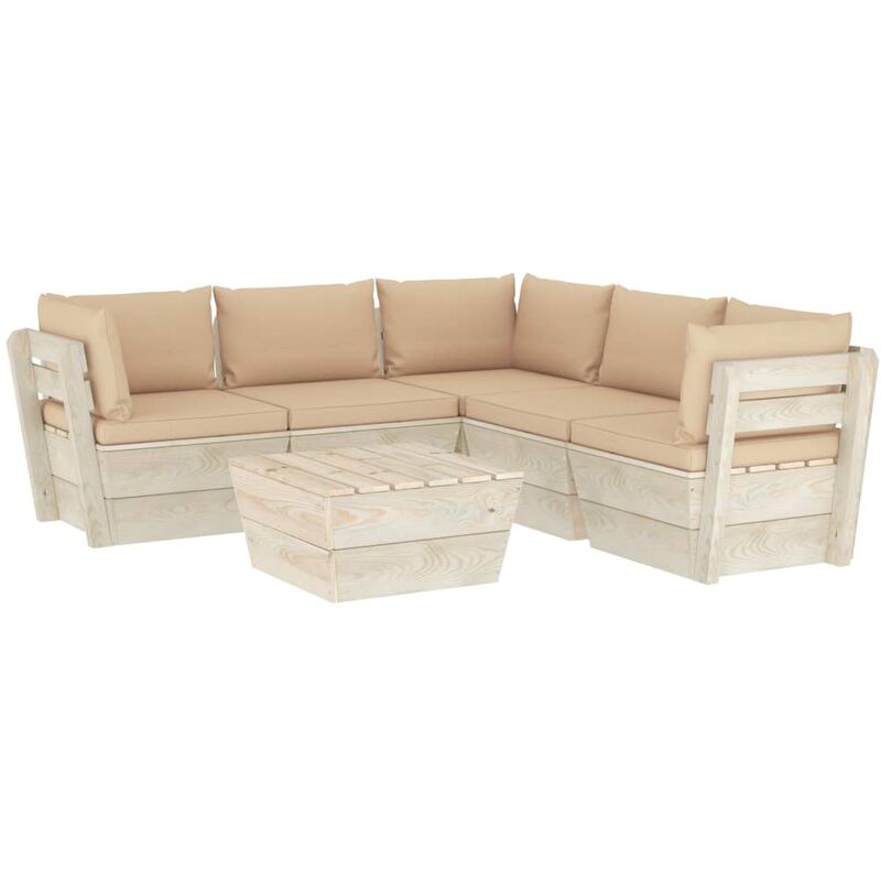 

vidaXL Muebles de jardín de palets 6 piezas y cojines madera de abeto - Beige