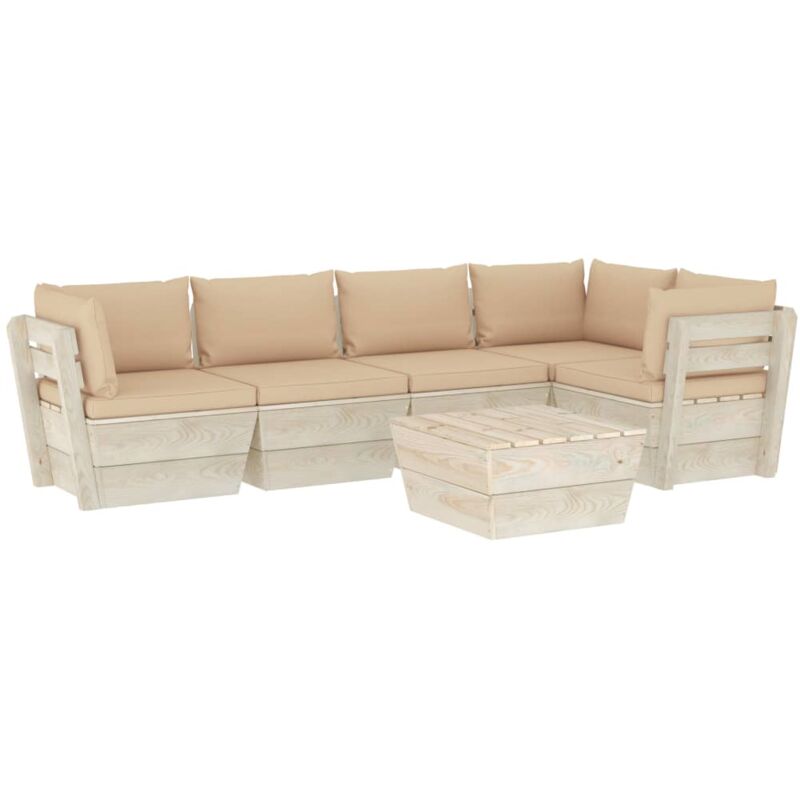 

vidaXL Muebles de jardín de palets 6 piezas y cojines madera de abeto - Beige