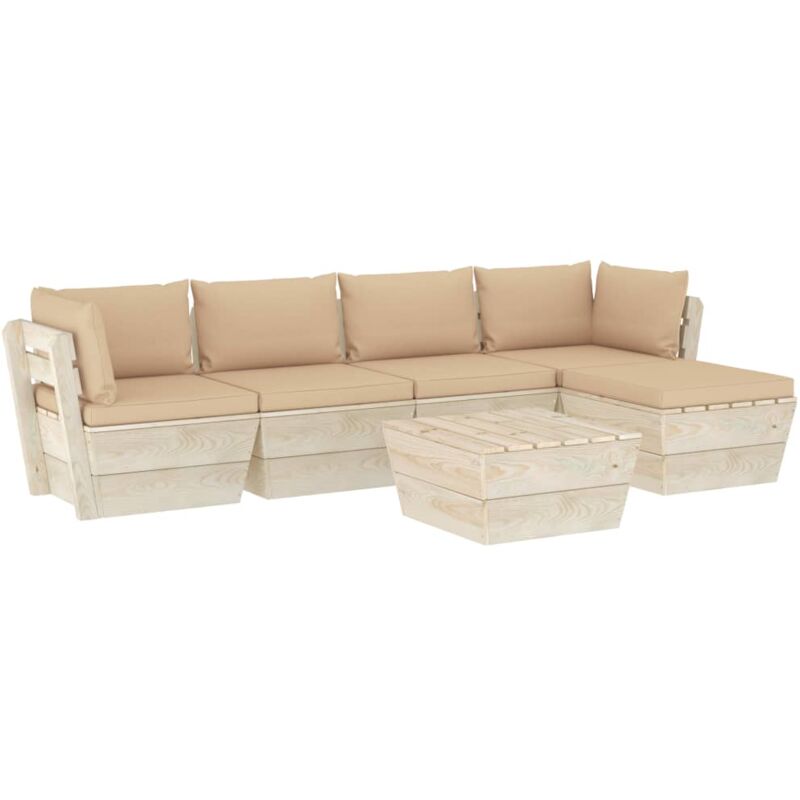 

Muebles de jardín de palets 6 piezas y cojines madera de abeto - Beige - Vidaxl