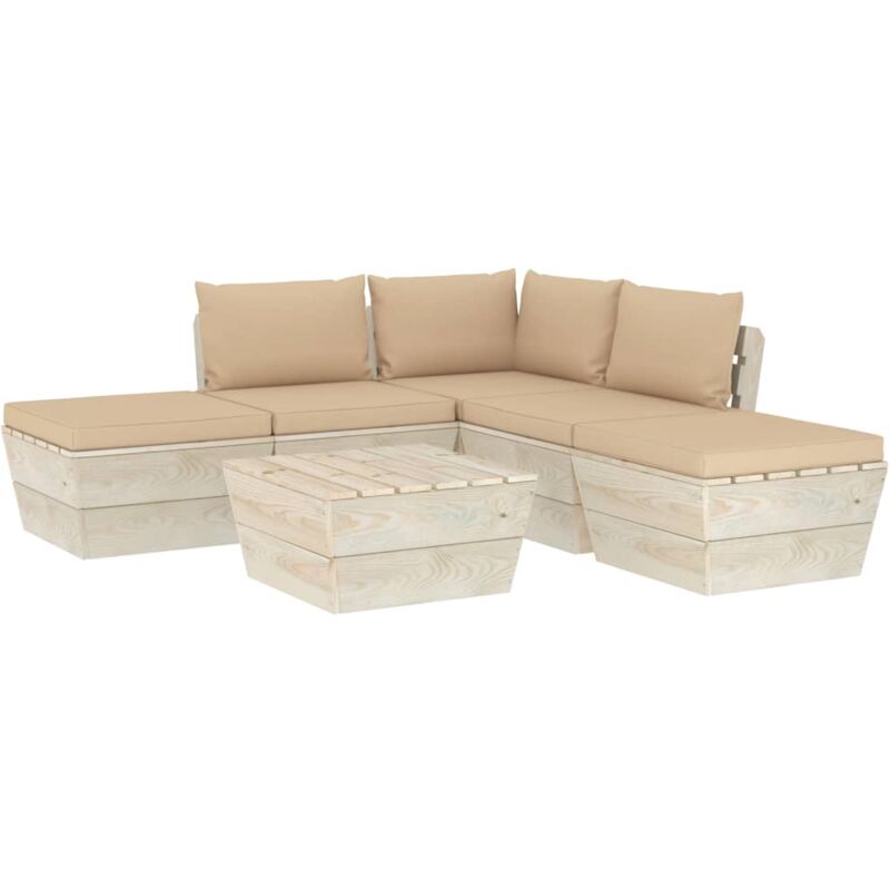 

Muebles de jardín de palets 6 piezas y cojines madera de abeto - Beige - Vidaxl