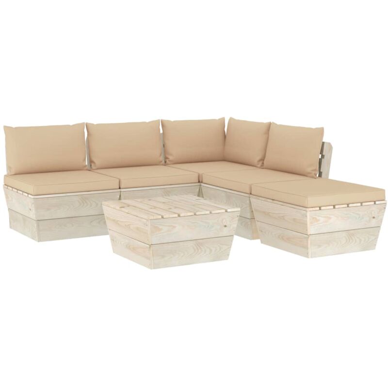 

Muebles de jardín de palets 6 piezas y cojines madera de abeto - Beige - Vidaxl