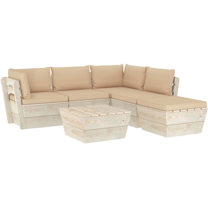 

Muebles de jardín de palets 6 piezas y cojines madera de abeto - Beige - Vidaxl